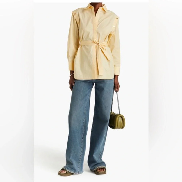 Sandro Women's Natural Snap-detailed Cotton-poplin yellow Shirt -size 4-6 US - Picture 4 of 12
